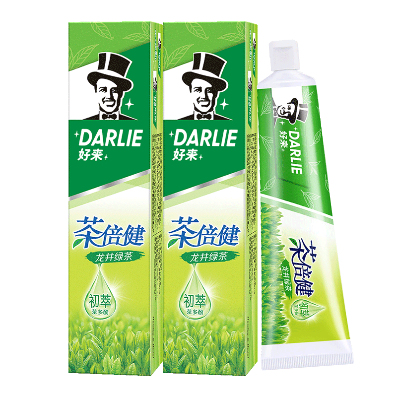 好来茶倍健龙井绿茶牙膏清新口气草本清香防蛀含氟成人组合装正品