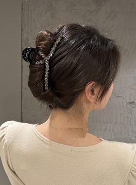 韩国东大门新款手工大号鲨鱼夹13cm抓夹盘发马尾夹水钻发抓发卡女