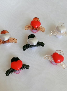 韩国新款发饰小发抓头饰甜美可爱红色桃心爱心抓夹顶夹刘海夹2只