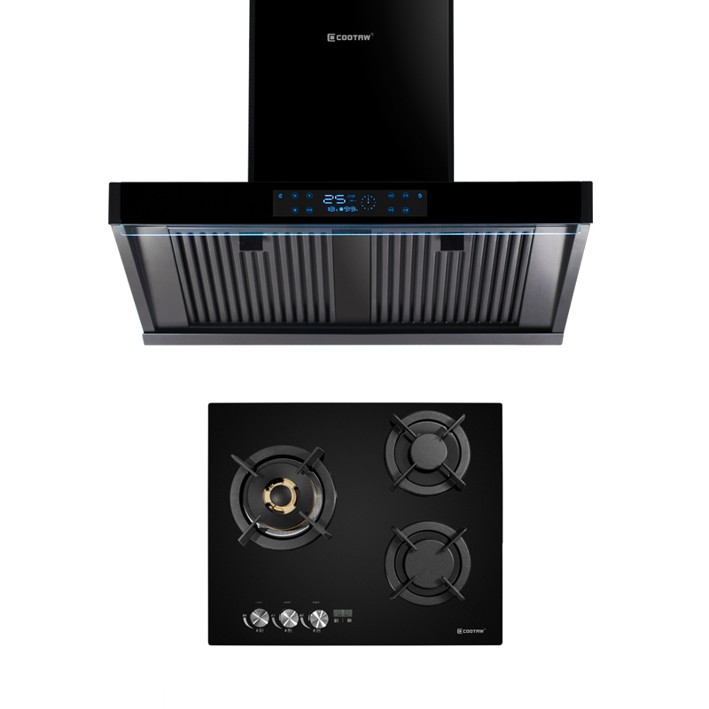 三眼燃气灶烟灶两件套装自动清洁