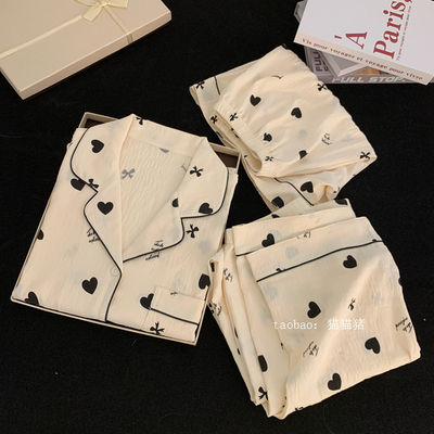 纯棉睡衣女春秋季长袖2025新款波点HelloKitty带胸垫可外穿家居服