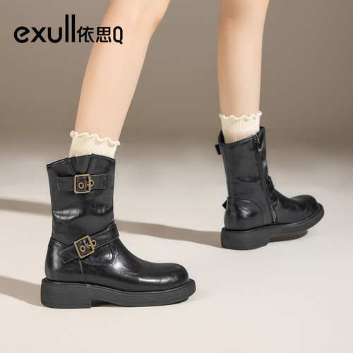 exull/依思Q2025秋季美拉德马丁靴女骑士靴新疆小短靴西部牛仔靴