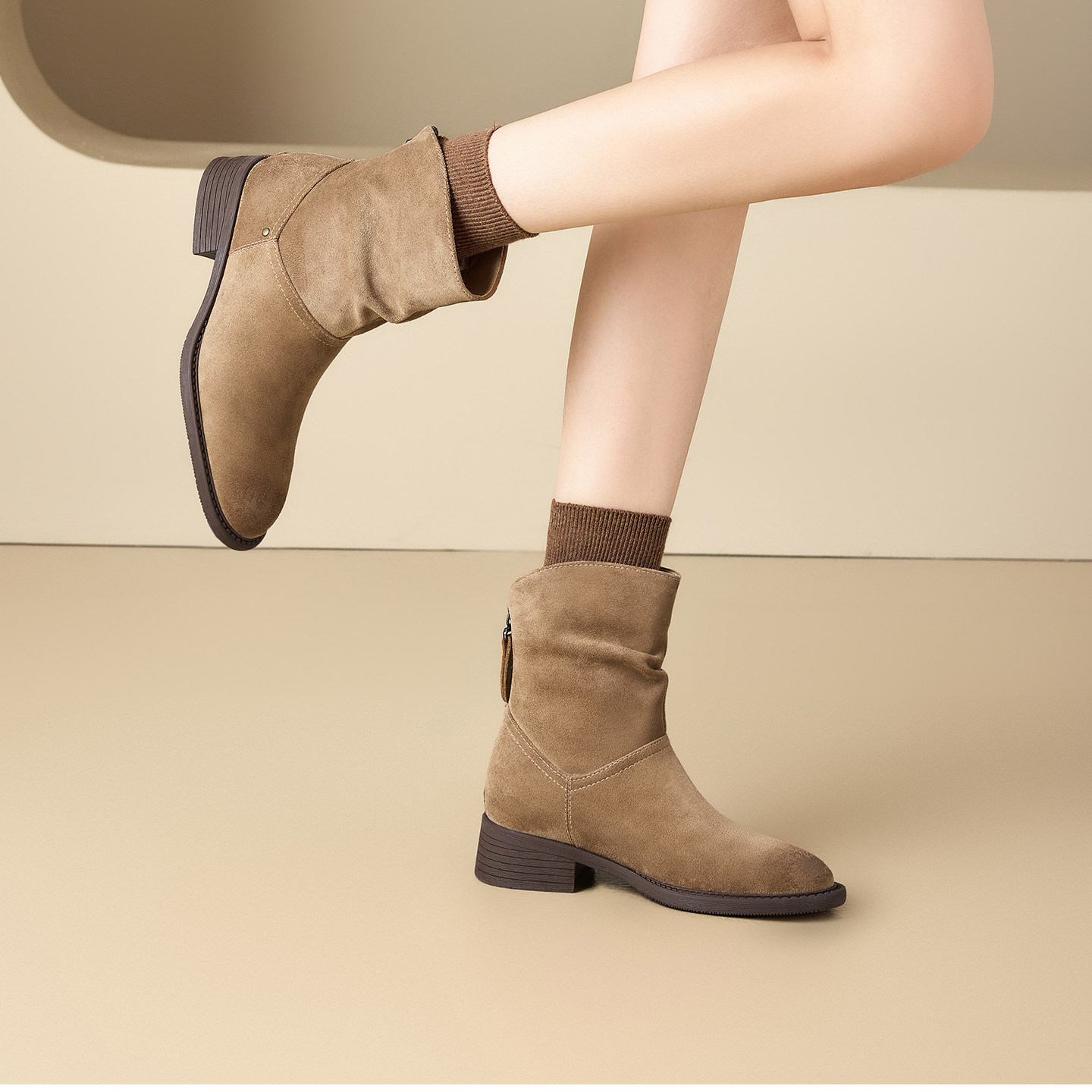 exull/依思Q2025秋冬新款时装靴勃肯短靴女堆堆靴磨砂靴马丁靴