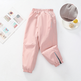 儿童秋冬中腰防风透气徒步登山裤防水一体绒软壳运动女童冲锋裤潮