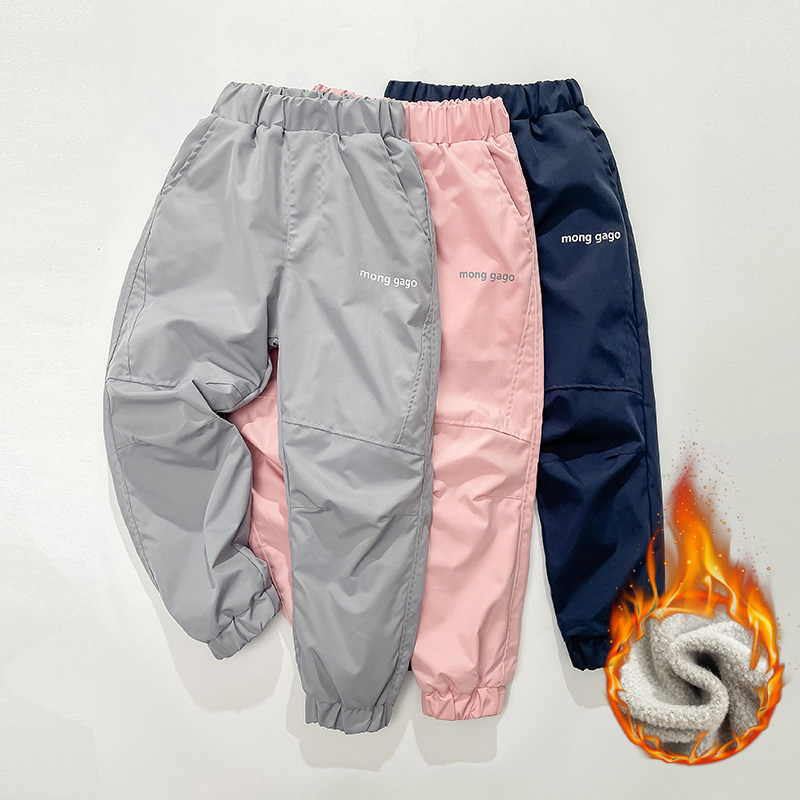 儿童冲锋裤防风防水加绒女宝中大童春秋裤子加绒秋冬男保暖滑雪裤