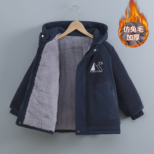 兔毛派克服大男童冲锋衣棉服加绒加厚外套冬季儿童冬装棉袄保暖潮