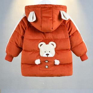小童男童加厚加绒中长款棉服外套冬装2025新款周岁衣服初冬一岁多