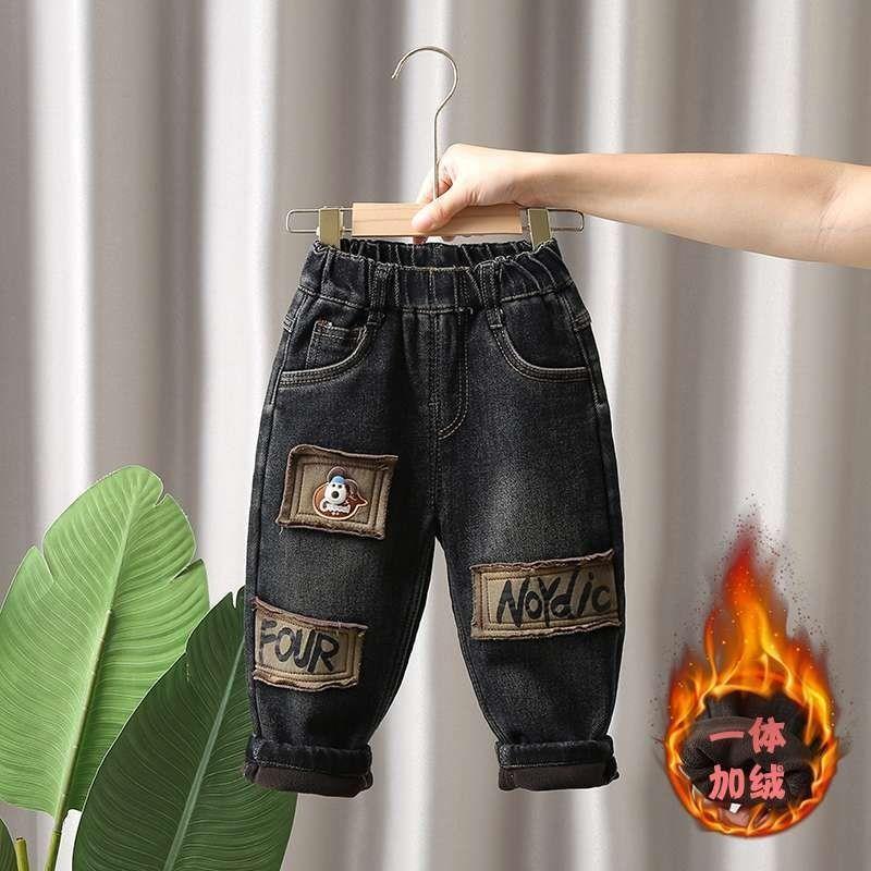 男童加绒牛仔裤2024秋冬