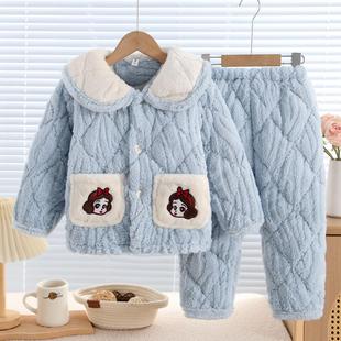 小童冬季儿童加厚睡衣三层夹棉家居套装洋气时髦宝宝大牌衣服一岁