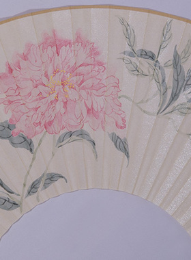 纯手绘国画写意画没骨花鸟折扇面牡丹字画新中式卧室客厅装饰禅意