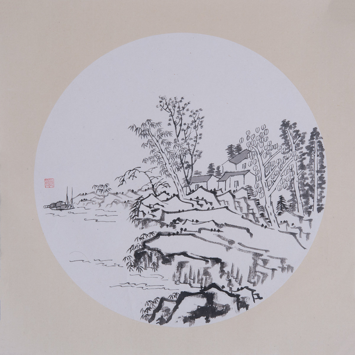 卡纸国画水墨画山水字画客厅中式