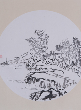 卡纸国画水墨画山水字画客厅中式