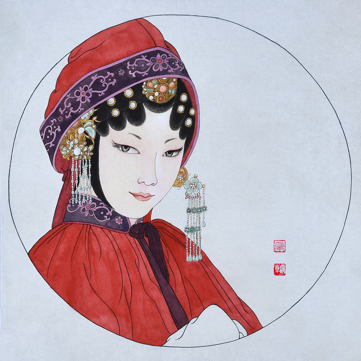 纯手绘国画工笔人物水墨仕女图京剧字画挂画客厅书房中式装饰定制