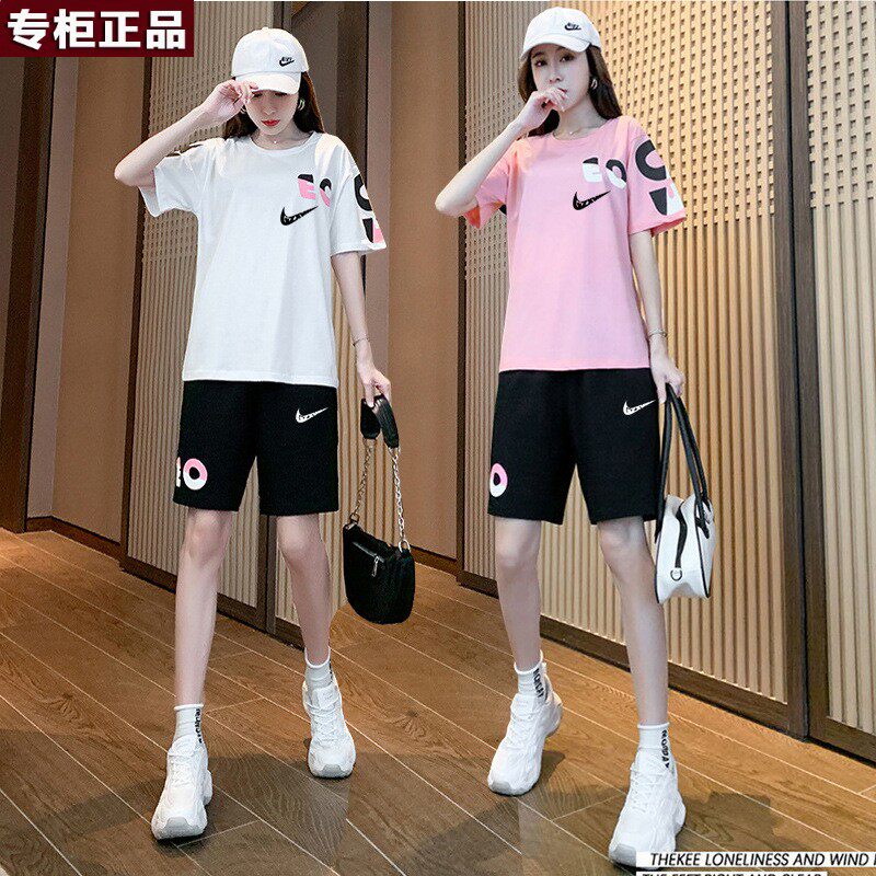 奥莱官方旗舰店唯品会品牌女装 运动T恤短袖短裤两件套装夏季薄款