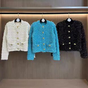 法式小香风蓝色开衫外套女秋冬季名媛气质高级感修身显瘦短款上衣