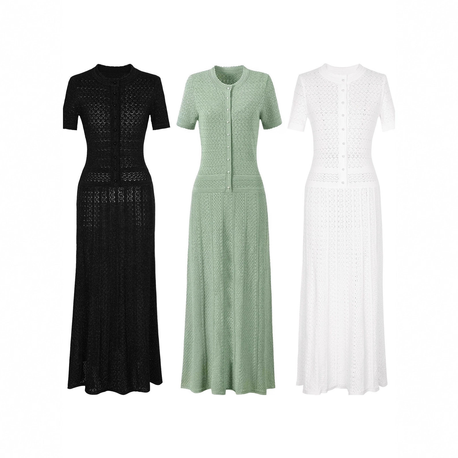 2026春夏法式新款设计感镂空针织连衣裙圆领气质时尚优雅A字长裙