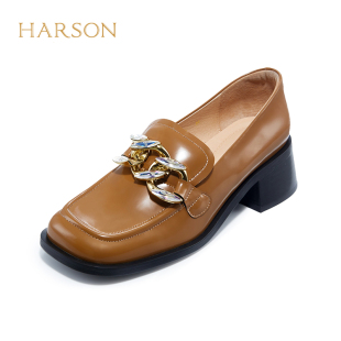 哈森女鞋商场同款通勤工作鞋百搭单鞋方头中跟休闲乐福鞋HL226028
