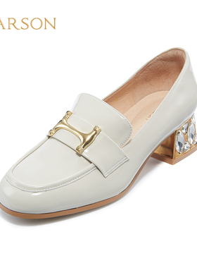 哈森秋季新款时尚气质方头粗跟乐福鞋女深口单鞋HL226030