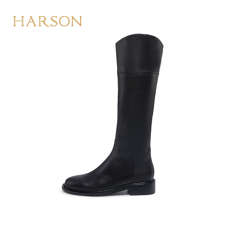 哈森秋冬新款女长筒靴骑士靴