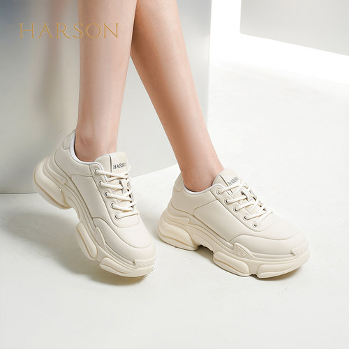 哈森街头厚底圆头老爹鞋增高显瘦