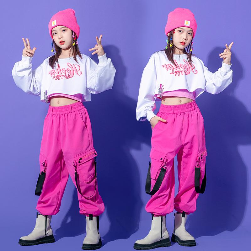 女童爵士舞服装儿童演出服Jazz露肚脐套装走秀hiphop嘻哈潮服