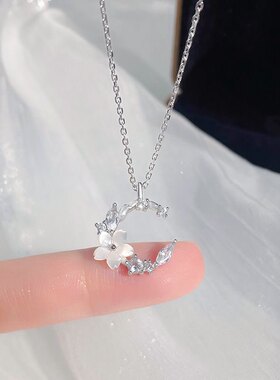 S999纯银项链月光序曲樱花颈链女花环吊坠锁骨链精致小众设计礼物