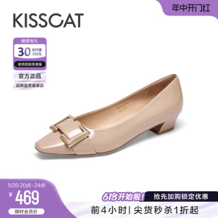 原创饰扣方头粗跟一脚蹬单鞋 KISSCAT接吻猫 C引力 春新款 女