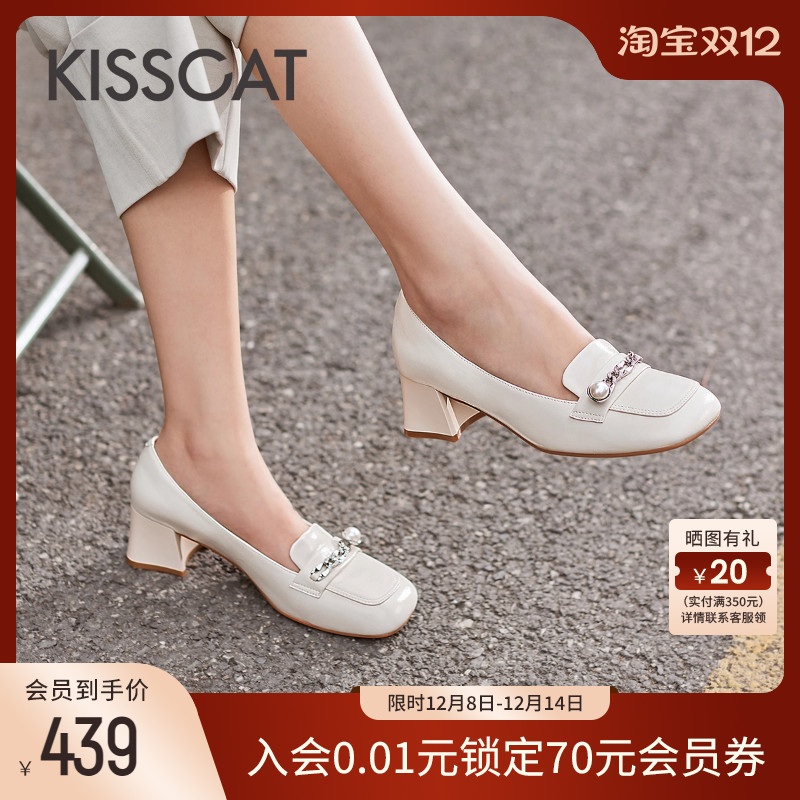 接吻猫深口单鞋粗跟时尚