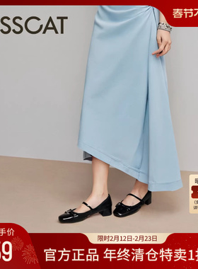 KISSCAT接吻猫法式复古一字带玛丽珍鞋女粗跟时装单鞋女士通勤鞋