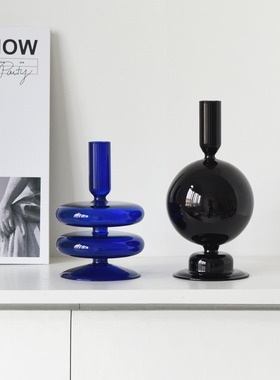 ins北欧风创意莱茵蓝几何玻璃软装工艺品抽象艺术家居样板间摆件