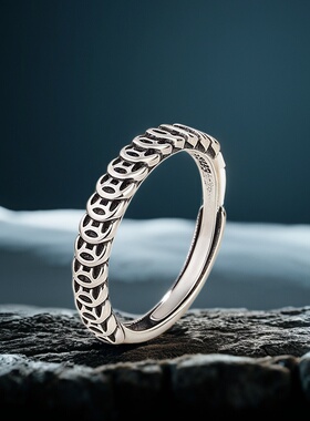 做旧招财铜钱戒指环纯银复古钱币男士泰银简约开口戒指女小众设计