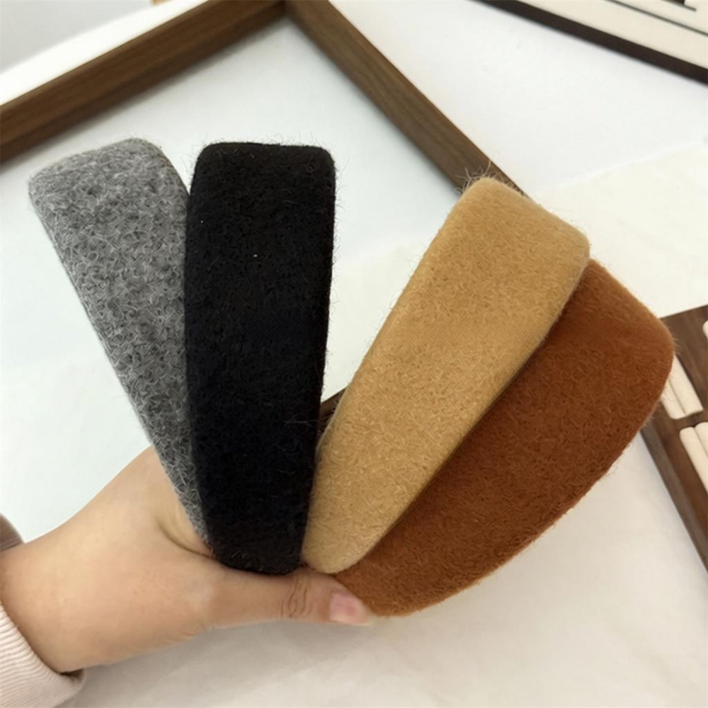 秋冬纯色羊毛呢高级发箍