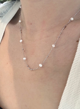 JHEPAN 925纯银间隔天然珍珠链条项链女简约小众设计甜美气质锁骨
