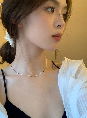 JHEPAN 925纯银豆豆项链女滴油墨绿色锁骨链韩版款高级感银首饰n0