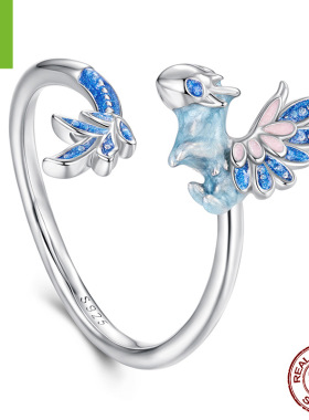原创s925纯银蓝色飞龙开口戒指 流行个性戒指手饰品