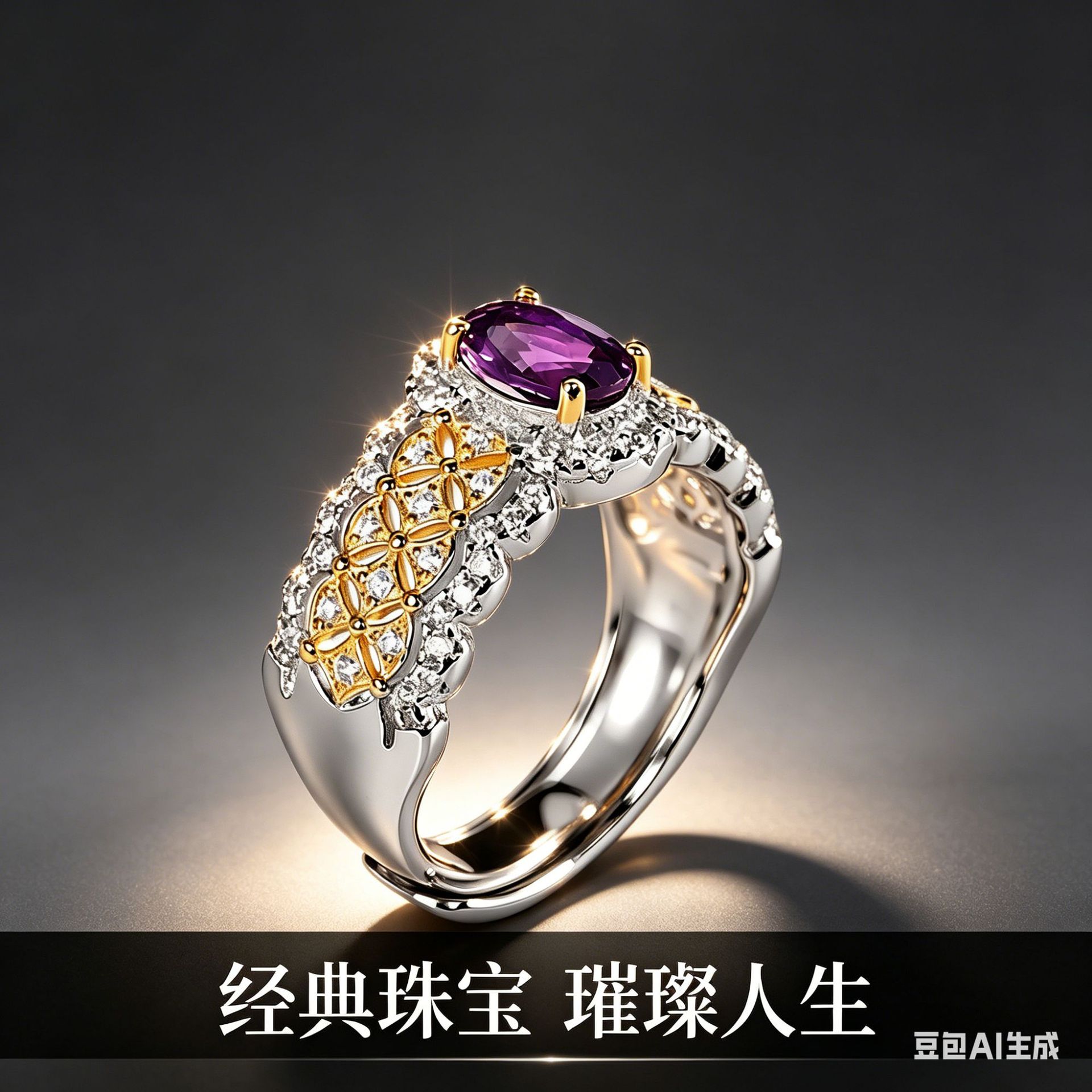 德琳居 s925纯银个性复古百搭开口指环镶嵌紫水晶个性开口指环