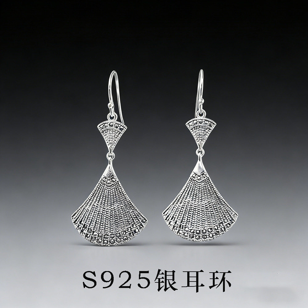 德琳居 s925银镶嵌马克赛石扇形耳坠时尚复古女式耳饰