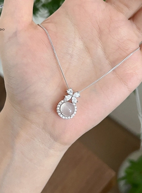 JHEPAN 925纯银镶钻蝴蝶结锆石玉髓项链女简约轻奢高级感精致锁骨