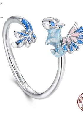 原创s925纯银蓝色飞龙开口戒指 流行个性戒指手饰品
