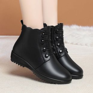 女鞋 保暖棉鞋 低跟软底中筒靴短靴子 新款 舒适加绒加厚雪地靴女冬季
