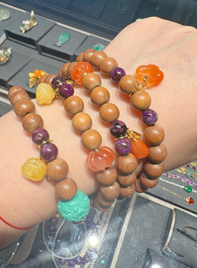 天然手串舒俱来老山檀木蜜蜡碧玺18k金翡翠南红文玩原创