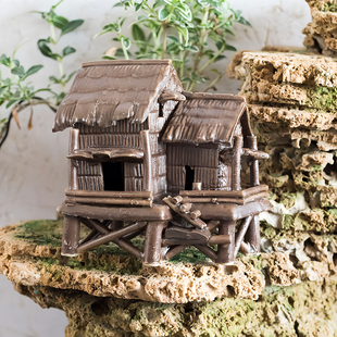 吸水石盆景假山小房子房屋茅屋牌楼装饰上水石微景观多肉摆件配件