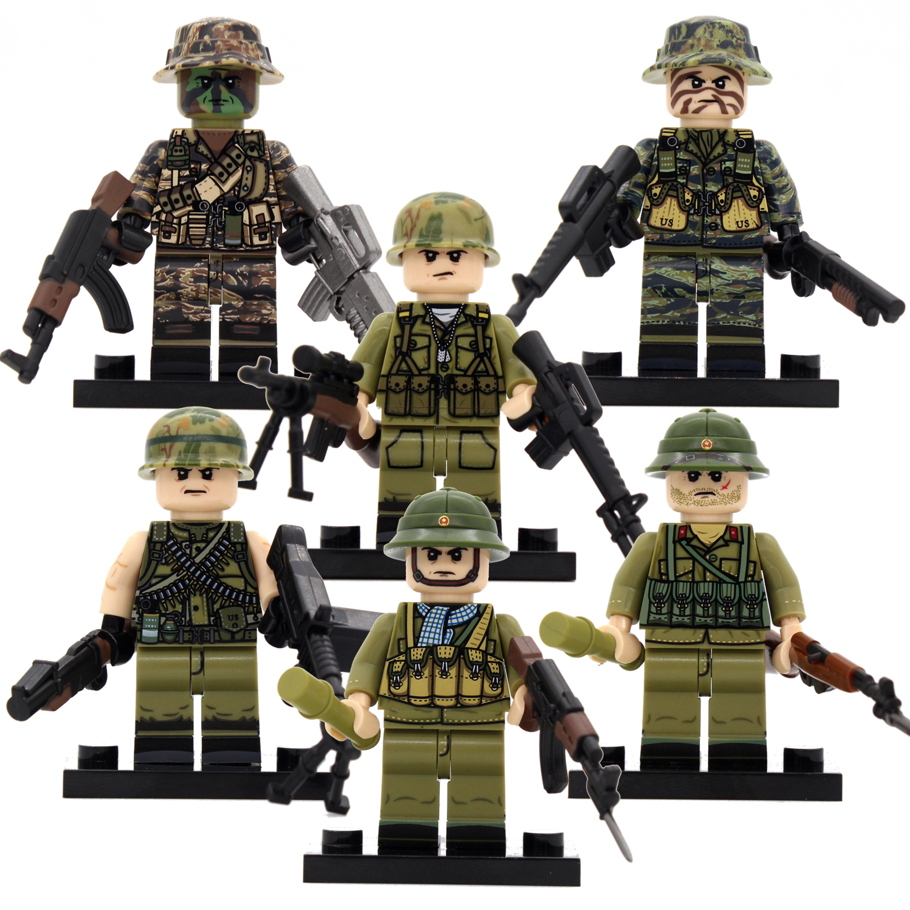 粤睿智达越战系列N701-706美军北越四面印刷积木人仔袋装