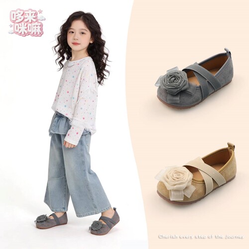 女童小皮鞋秋季立体花朵公主鞋