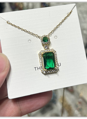 祖母绿方形镶钻钛钢女锁骨链