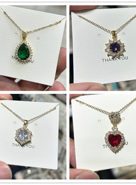 爱心红宝石水滴形钛钢锁骨链