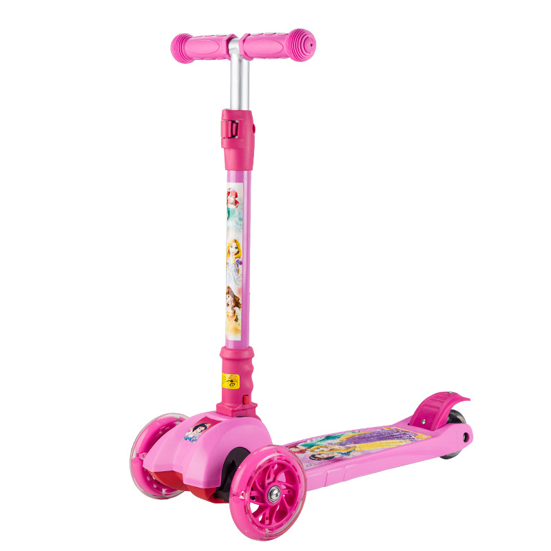 迪士尼一键折叠系列滑板车米妮女孩滑板车9-6-9-12岁粉红色