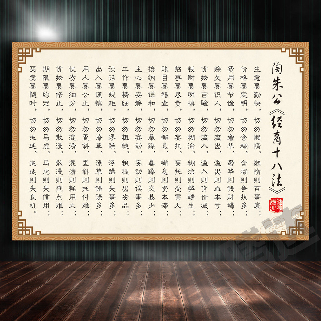 陶朱公经商十八法商训陶朱公生意经书中式家用商用壁纸墙体画海报