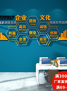 企业文化墙定制公司办公室会议室背景墙装饰团队激励3d立体墙贴纸