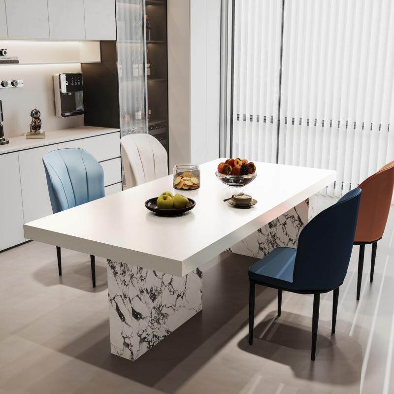轻奢岩板餐桌桌椅组合现代简约饭桌大小户型长方形白色网红奶油风